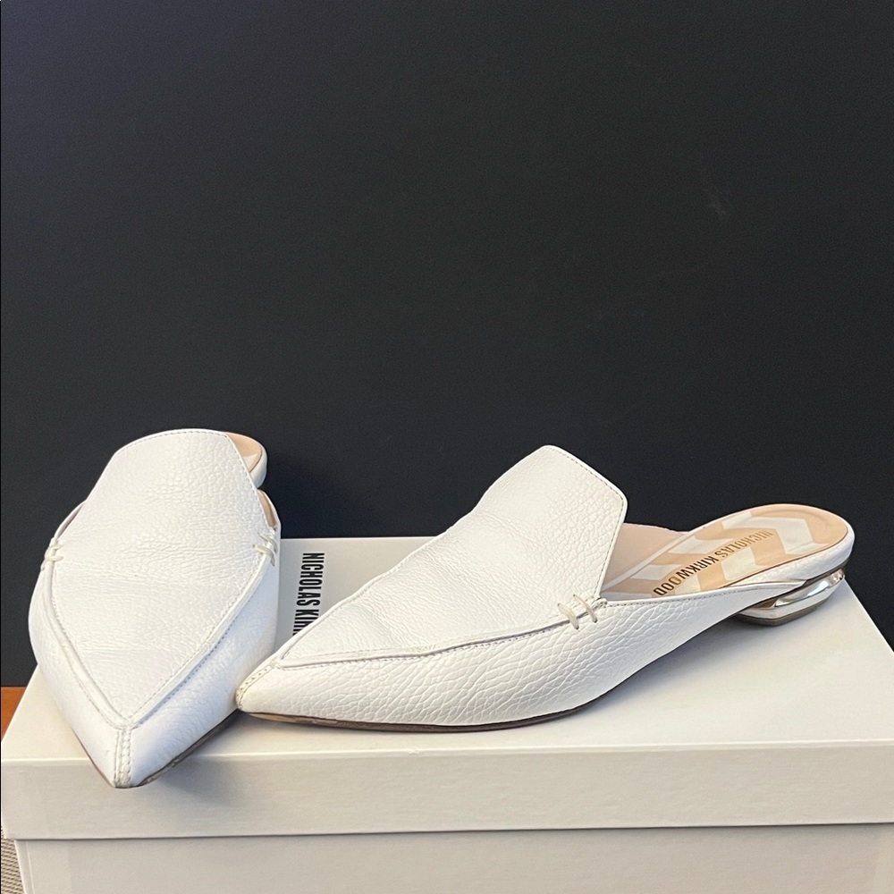 Nicholas Kirkwood White Leather Beya Slides